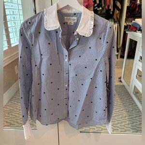 Kate Spade Broome Street blue and white striped button down with stars.